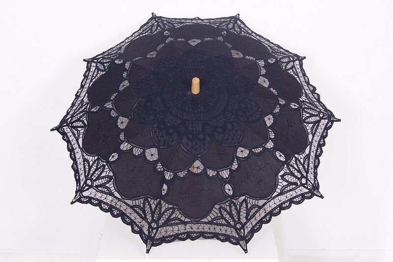 Ombrelle noir Pentagramme en dentelle coton