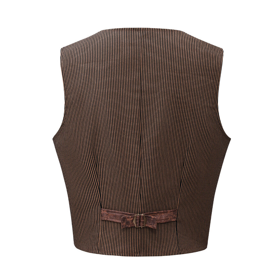 photo n°2 : Gilet steampunk victorien homme - simili cuir vieilli et tissu rayé marron