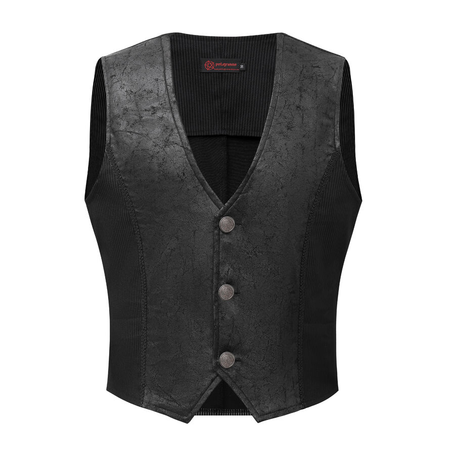 Gilet steampunk victorien homme - simili cuir patiné et tissu rayé noir
