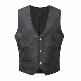 Gilet victorien steampunk homme - brocart noir/noir à boutons décoratifs