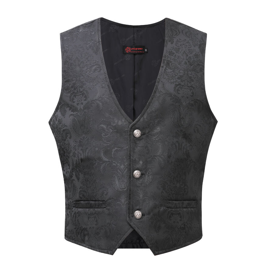 Gilet victorien steampunk homme - brocart noir/noir à boutons décoratifs