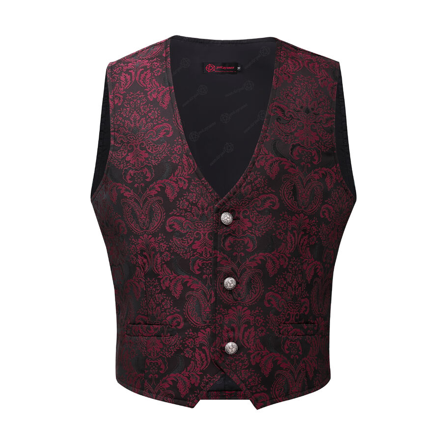 Gilet victorien steampunk homme - brocart bordeaux/noir à boutons décoratifs