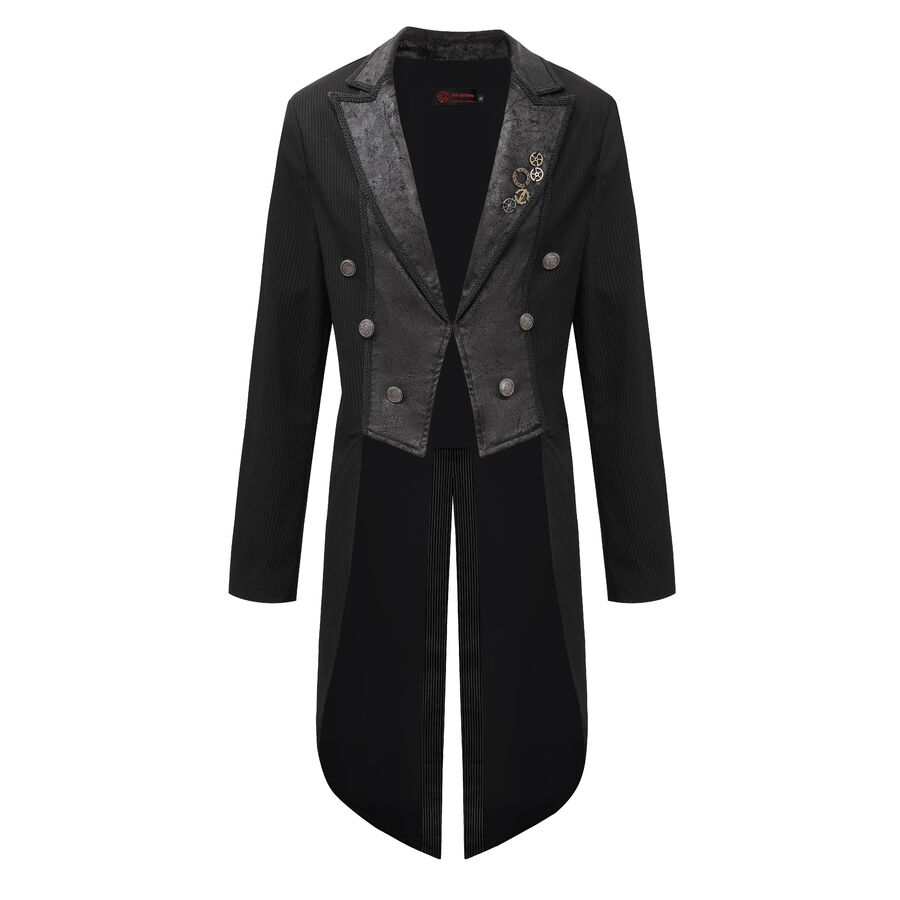 Veste steampunk homme ray&eacute;e avec imitation cuir et engrenages