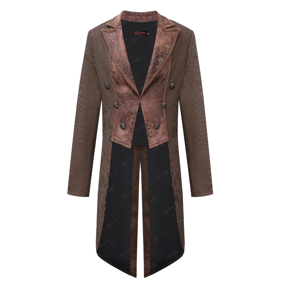 Veste steampunk homme ray&eacute;e avec imitation cuir et engrenages