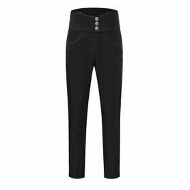 Pantalon coton noir steampunk taille haute &agrave; boutons Argent&eacute;s