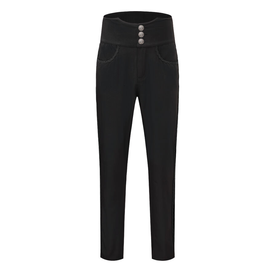 Pantalon coton noir steampunk taille haute &agrave; boutons Argent&eacute;s