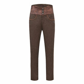 Pantalon ray&eacute; steampunk taille haute &agrave; boutons bronze