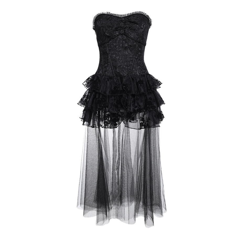 photo n&deg;4 : Robe bustier gothique &agrave; corset et longue tra&icirc;ne en tulle