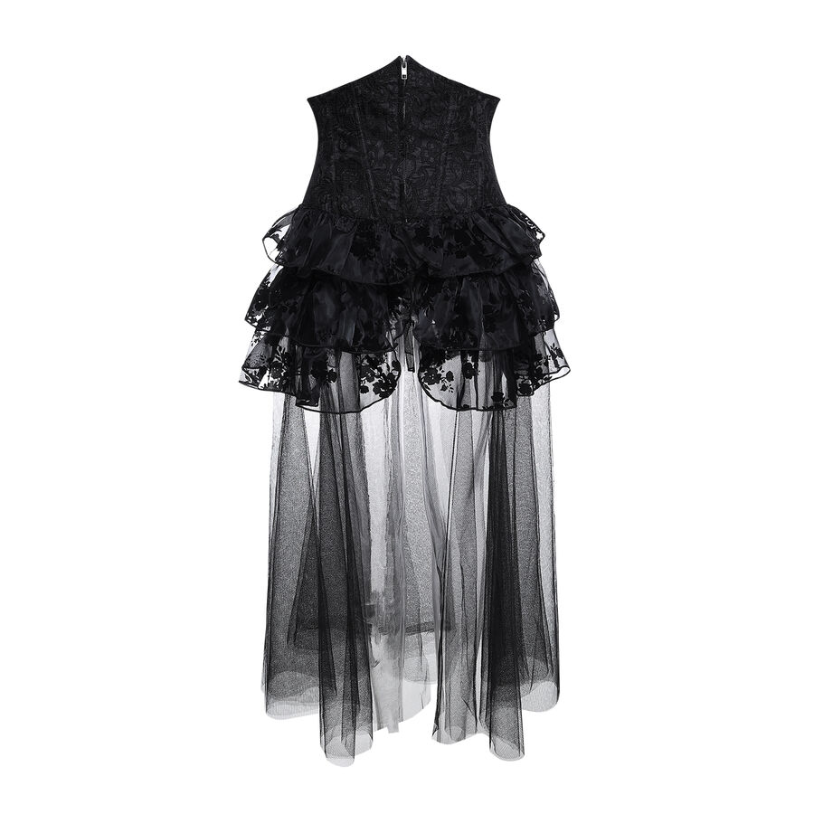 photo n&deg;3 : Jupe gothique taille haute asym&eacute;trique en organza floqu&eacute;