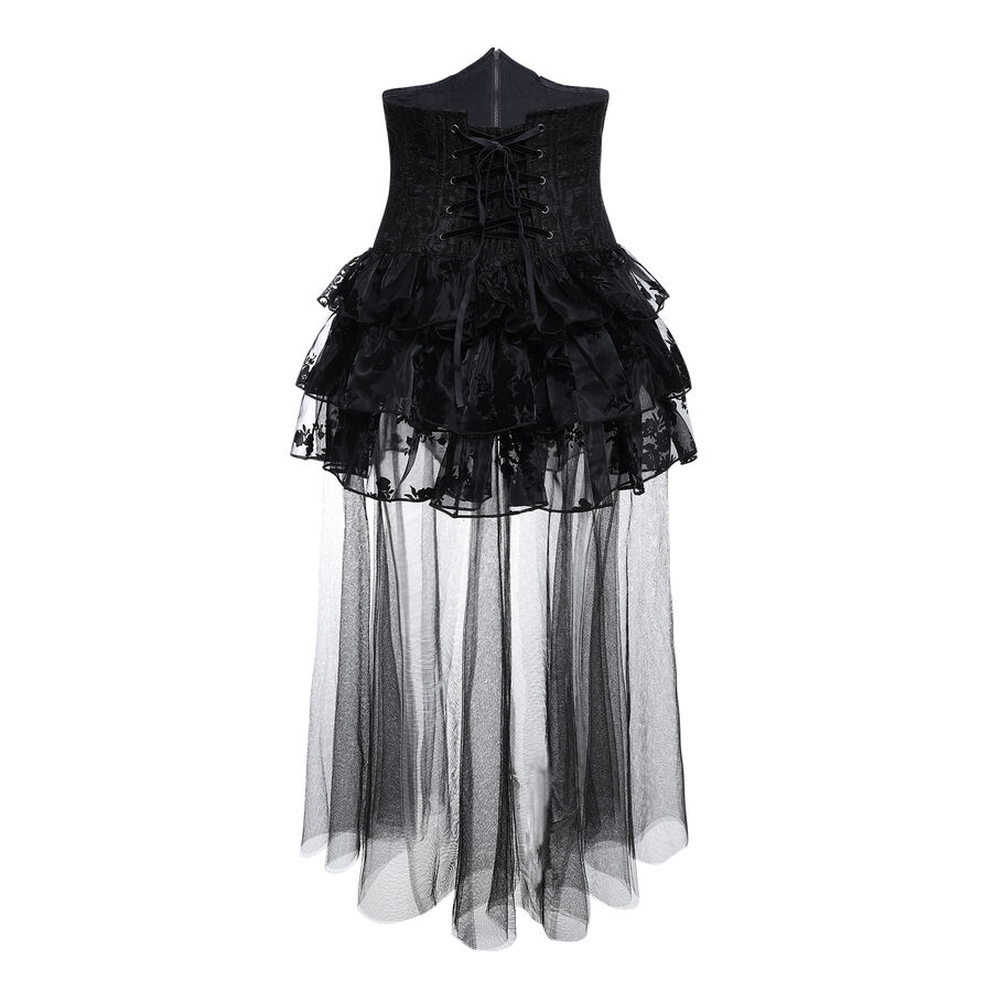 photo n&deg;4 : Jupe gothique taille haute asym&eacute;trique en organza floqu&eacute;