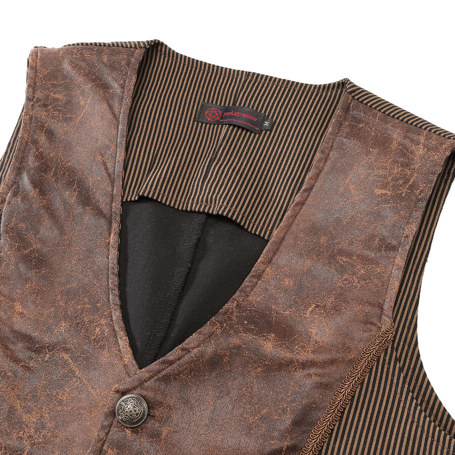 photo n°3 : Gilet steampunk victorien homme - simili cuir vieilli et tissu rayé marron