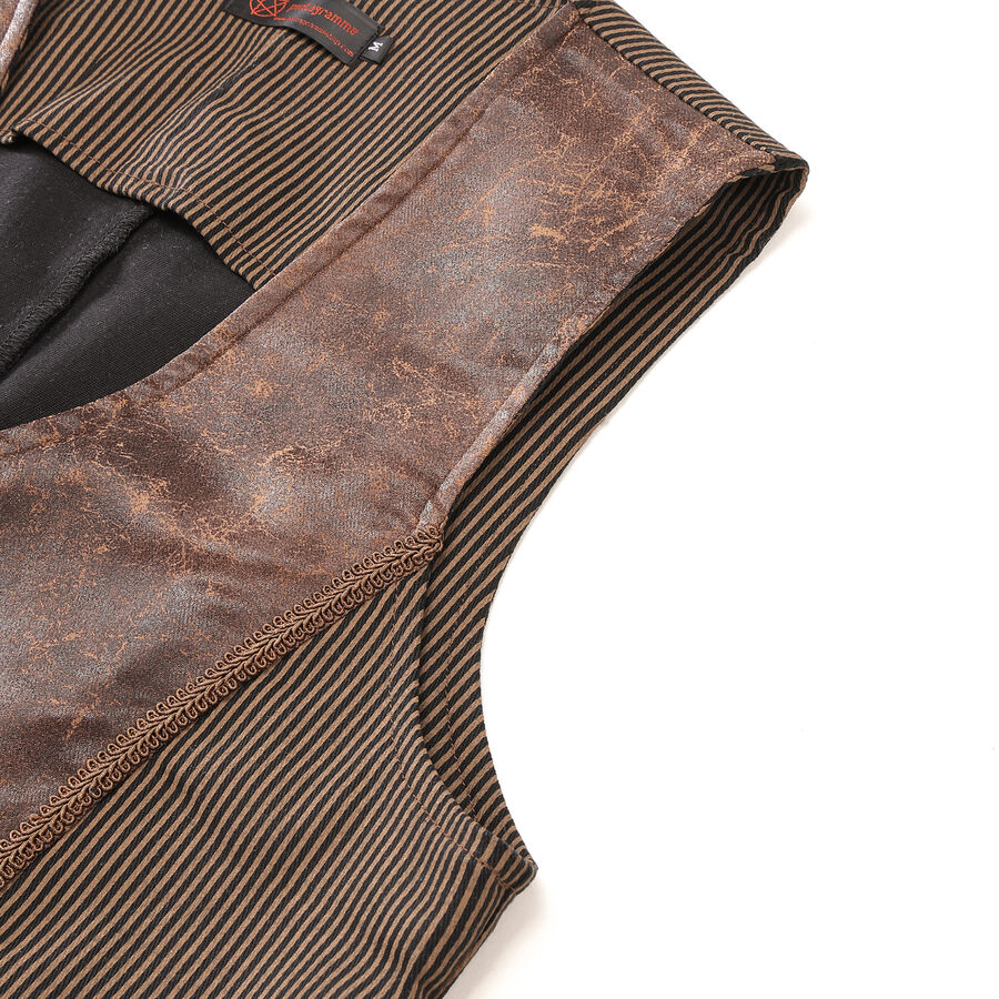 photo n°4 : Gilet steampunk victorien homme - simili cuir vieilli et tissu rayé marron