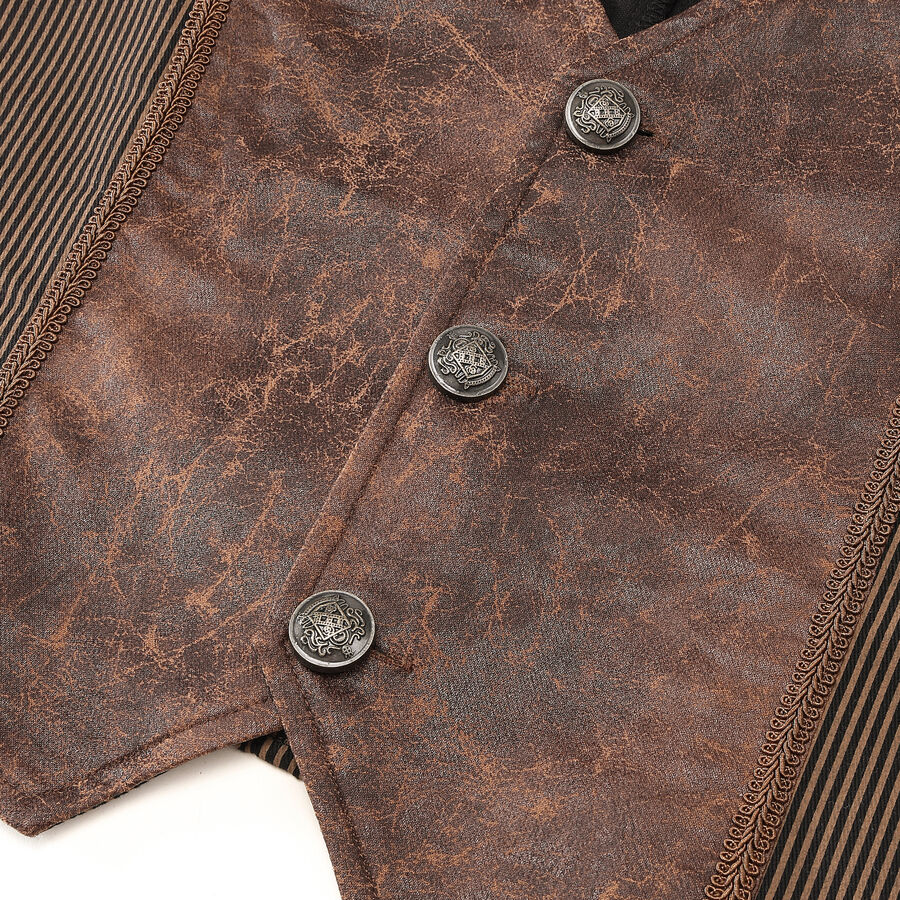 photo n°5 : Gilet steampunk victorien homme - simili cuir vieilli et tissu rayé marron
