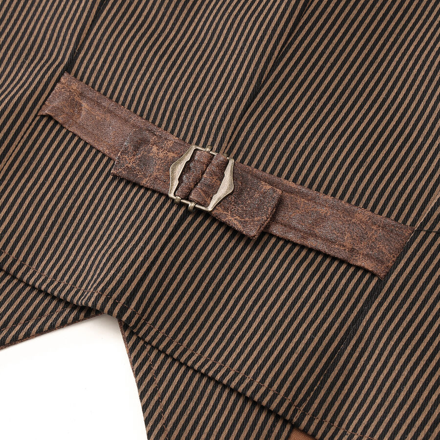 photo n°8 : Gilet steampunk victorien homme - simili cuir vieilli et tissu rayé marron