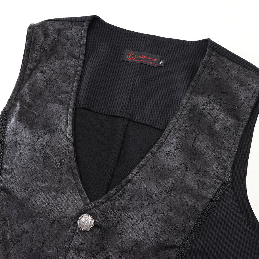 photo n°3 : Gilet steampunk victorien homme - simili cuir patiné et tissu rayé noir