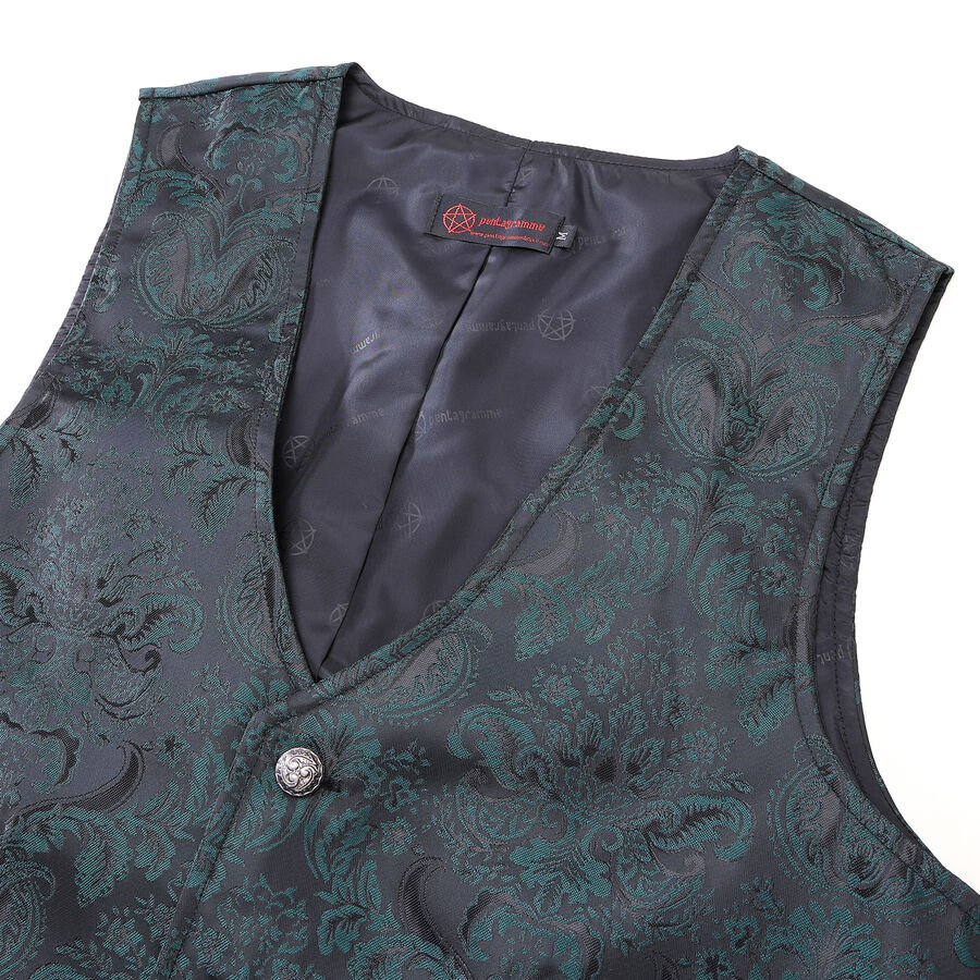 photo n°3 : Gilet victorien steampunk homme - brocart vert/noir à boutons décoratifs
