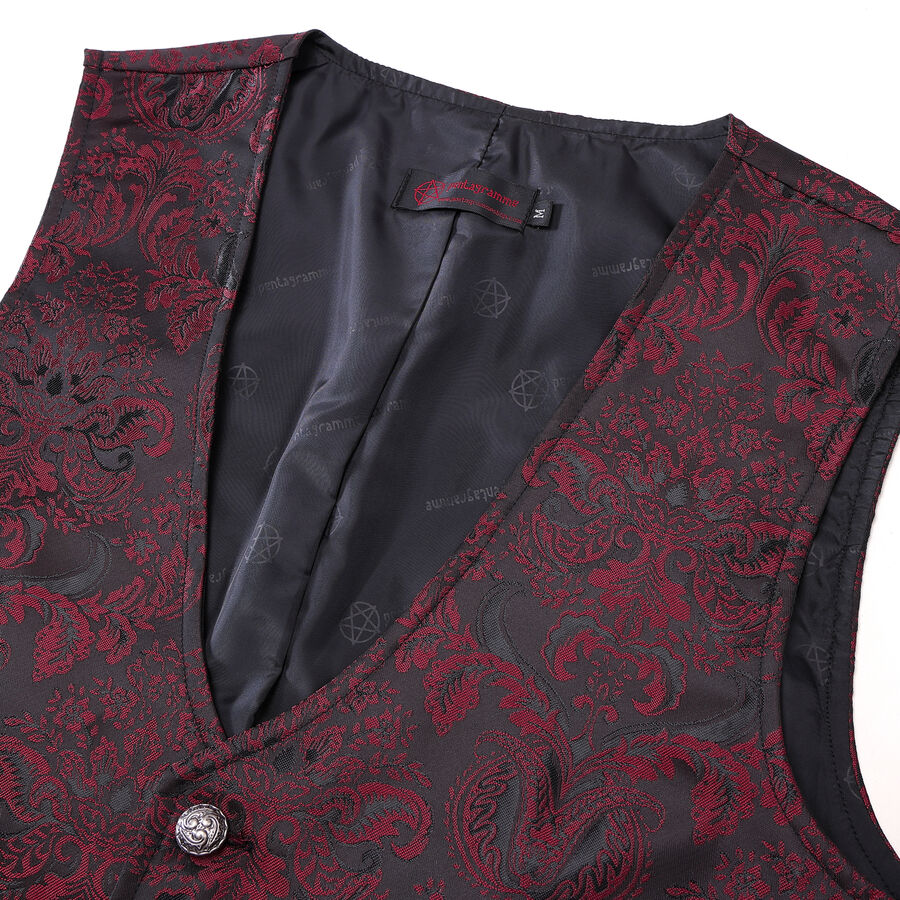 photo n°3 : Gilet victorien steampunk homme - brocart bordeaux/noir à boutons décoratifs