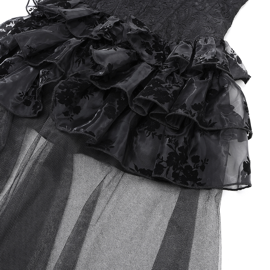 photo n&deg;8 : Jupe gothique taille haute asym&eacute;trique en organza floqu&eacute;