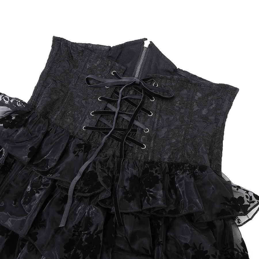 photo n&deg;5 : Jupe gothique taille haute asym&eacute;trique en organza floqu&eacute;