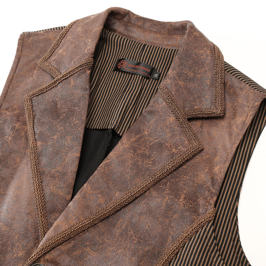 photo n°3 : Gilet steampunk homme - simili cuir vieilli & panneaux rayés