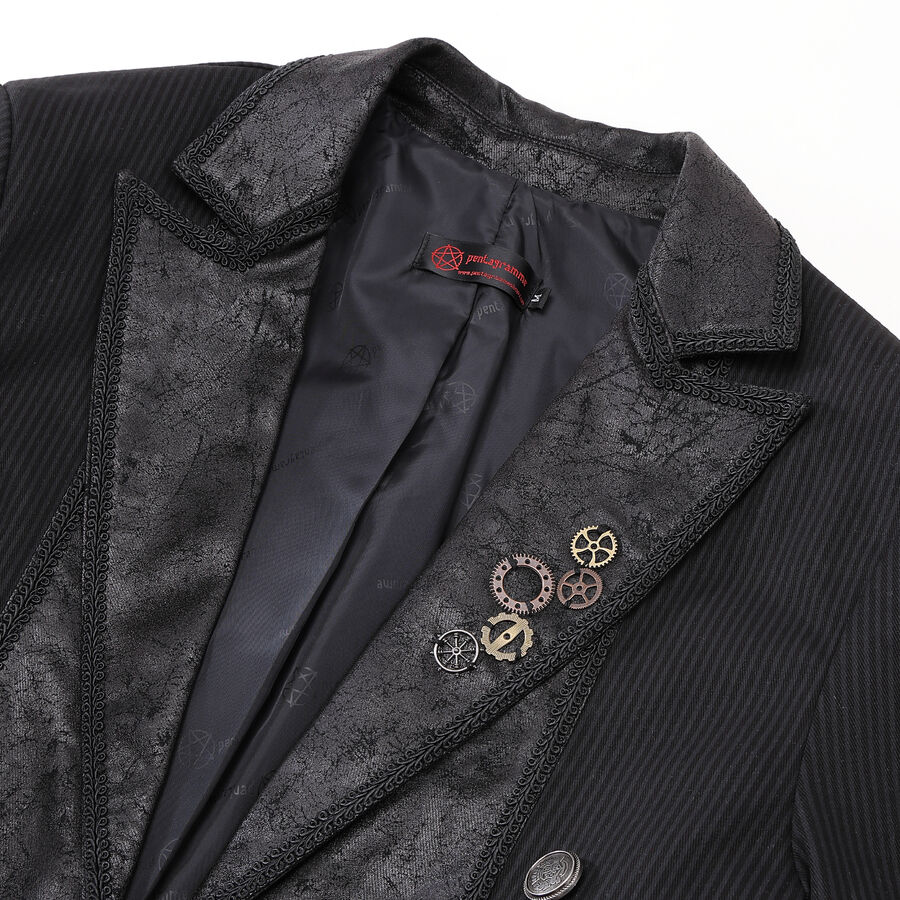 photo n&deg;3 : Veste steampunk homme ray&eacute;e avec imitation cuir et engrenages