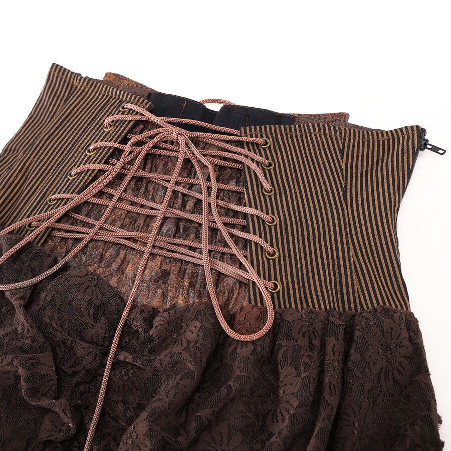 photo n&deg;6 : Jupe corset steampunk longue en coton ray&eacute; marron et dentelle