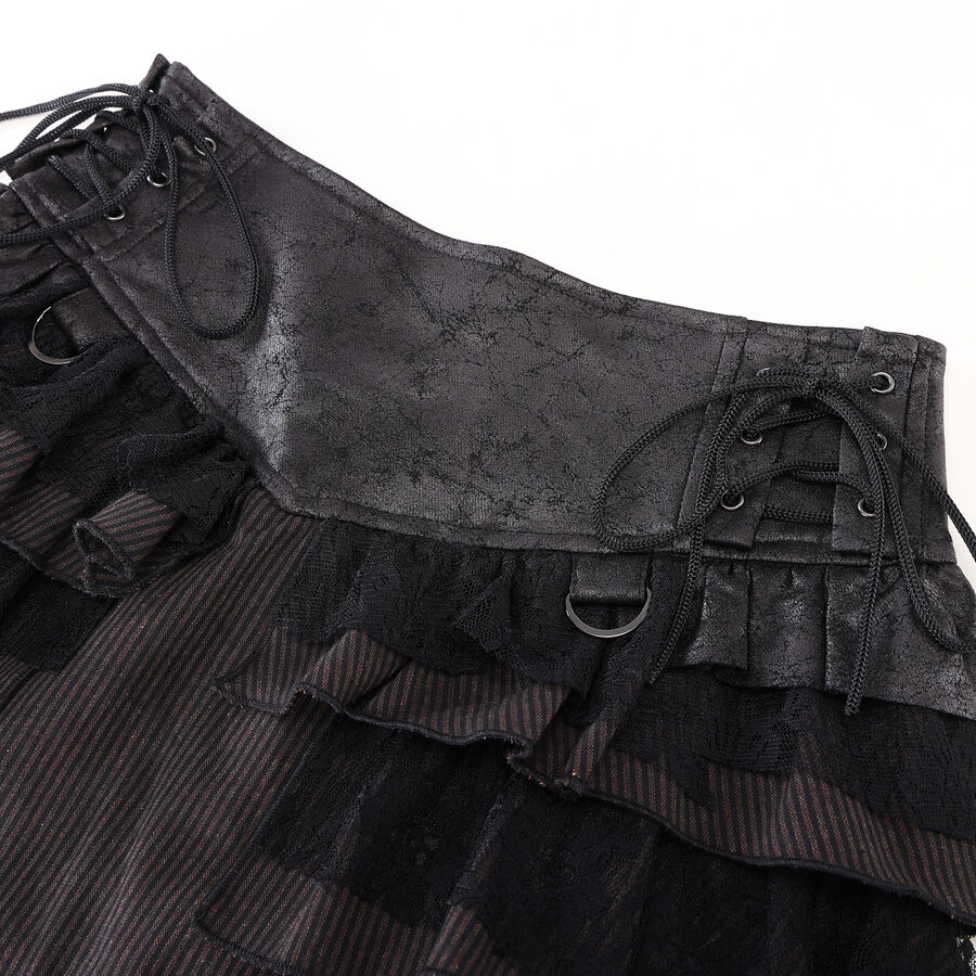 photo n&deg;3 : Jupe steampunk gothique &agrave; volants superpos&eacute;s et ceinture effet cuir - avec dentelle