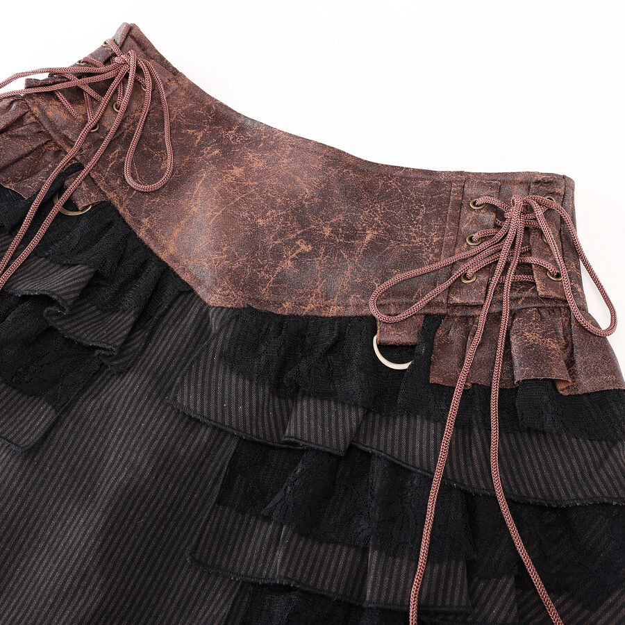 photo n&deg;3 : Jupe steampunk gothique &agrave; volants superpos&eacute;s et ceinture effet cuir - avec dentelle