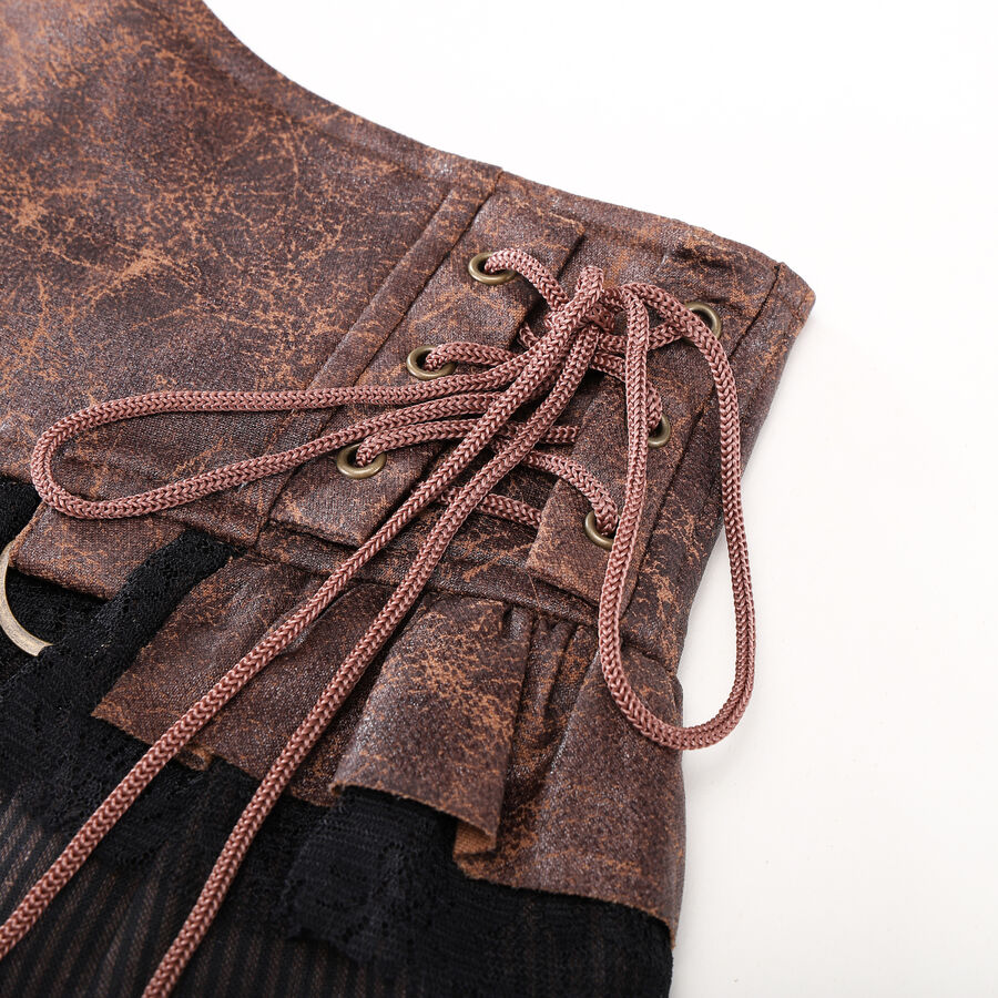 photo n&deg;4 : Jupe steampunk gothique &agrave; volants superpos&eacute;s et ceinture effet cuir - avec dentelle