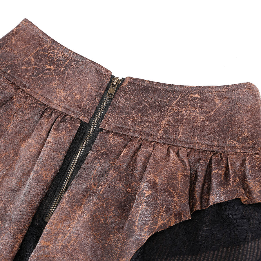 photo n&deg;7 : Jupe steampunk gothique &agrave; volants superpos&eacute;s et ceinture effet cuir - avec dentelle