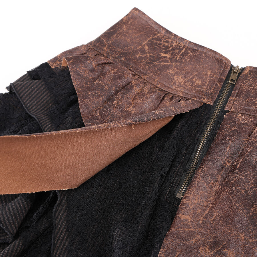 photo n&deg;8 : Jupe steampunk gothique &agrave; volants superpos&eacute;s et ceinture effet cuir - avec dentelle