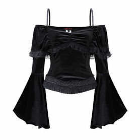 Top gothique en velours extensible &agrave; &eacute;paules d&eacute;nud&eacute;es, manches &eacute;vas&eacute;es
