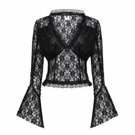 Bol&eacute;ro gothique en dentelle noire &agrave; manches &eacute;vas&eacute;es