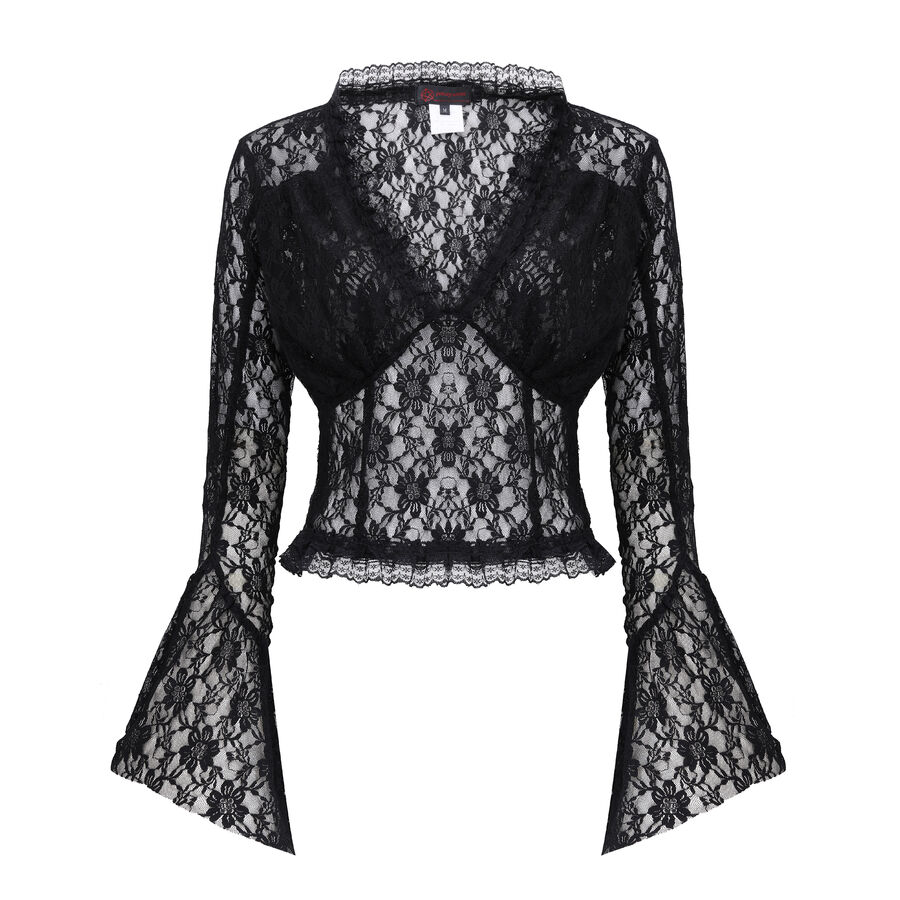 Bol&eacute;ro gothique en dentelle noire &agrave; manches &eacute;vas&eacute;es