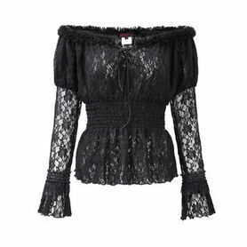 Blouse gothique en dentelle noire &eacute;paules d&eacute;nud&eacute;es, manches longues