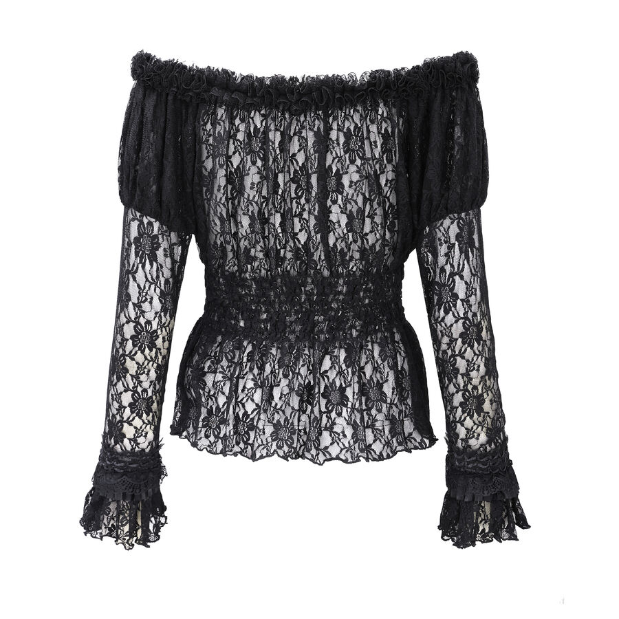 photo n&deg;2 : Blouse gothique en dentelle noire &eacute;paules d&eacute;nud&eacute;es, manches longues