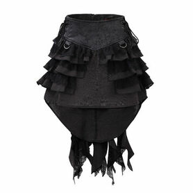 Jupe steampunk gothique &agrave; volants superpos&eacute;s et ceinture effet cuir - avec dentelle