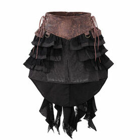 Jupe steampunk gothique &agrave; volants superpos&eacute;s et ceinture effet cuir - avec dentelle