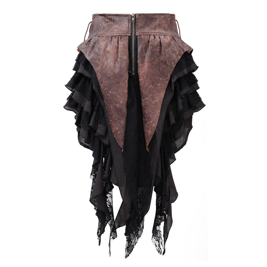 photo n&deg;2 : Jupe steampunk gothique &agrave; volants superpos&eacute;s et ceinture effet cuir - avec dentelle
