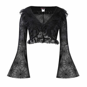 Bol&eacute;ro gothique en dentelle noire avec manches &eacute;vas&eacute;es motif toile d'araign&eacute;e