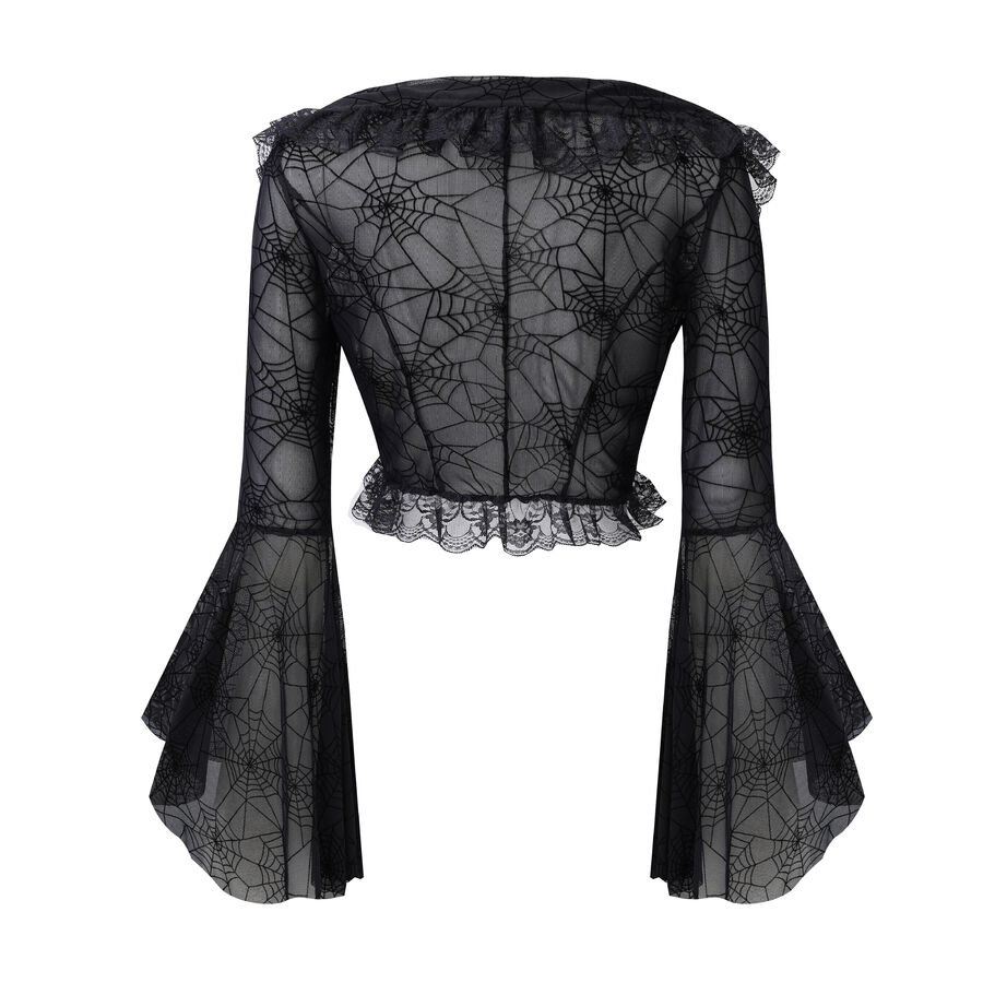photo n&deg;2 : Bol&eacute;ro gothique en dentelle noire avec manches &eacute;vas&eacute;es motif toile d'araign&eacute;e