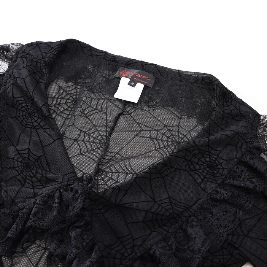 photo n&deg;3 : Bol&eacute;ro gothique en dentelle noire avec manches &eacute;vas&eacute;es motif toile d'araign&eacute;e