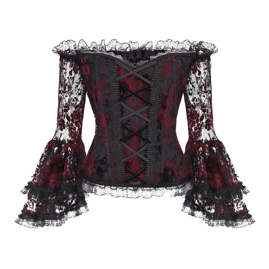 photo n&deg;4 : Top gothique en tulle floqu&eacute; rouge et noir