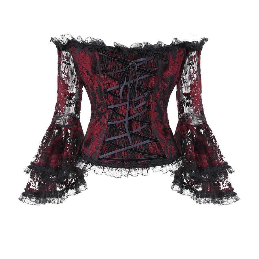 photo n&deg;5 : Top gothique en tulle floqu&eacute; rouge et noir