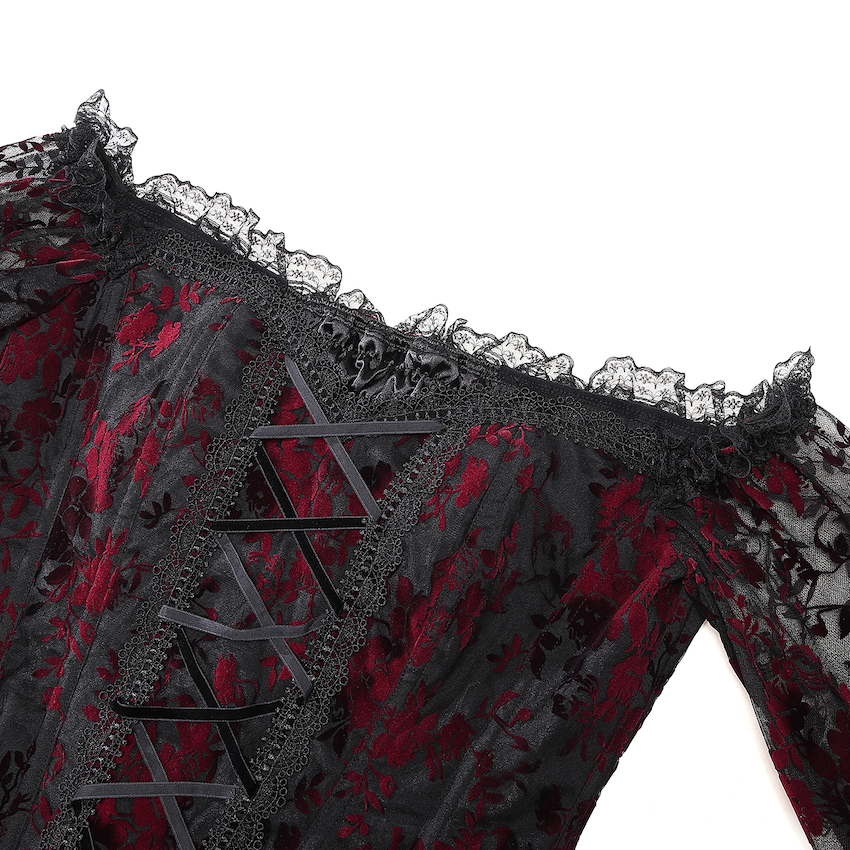 photo n&deg;11 : Top gothique en tulle floqu&eacute; rouge et noir
