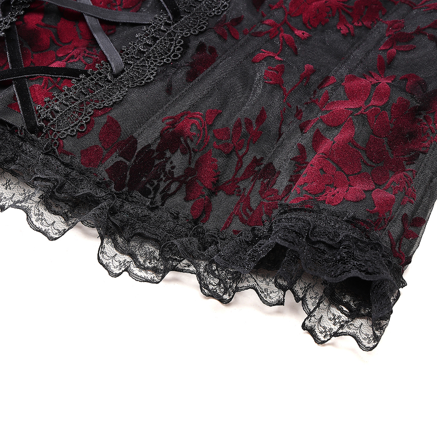 photo n&deg;10 : Top gothique en tulle floqu&eacute; rouge et noir