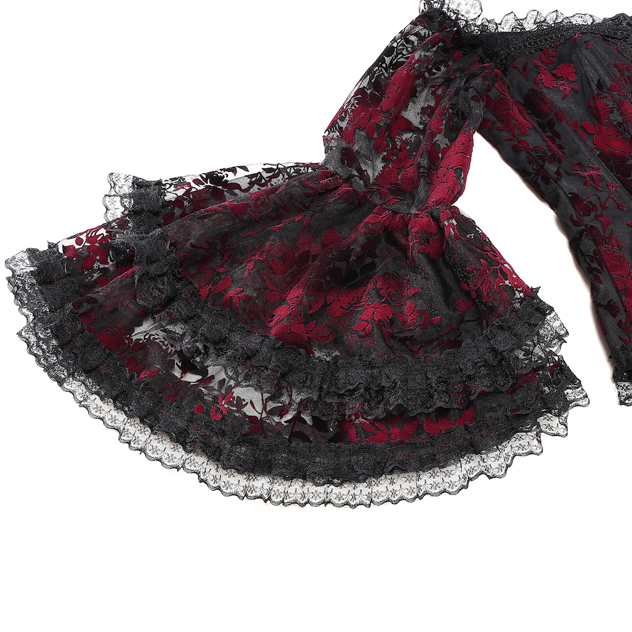 photo n&deg;12 : Top gothique en tulle floqu&eacute; rouge et noir