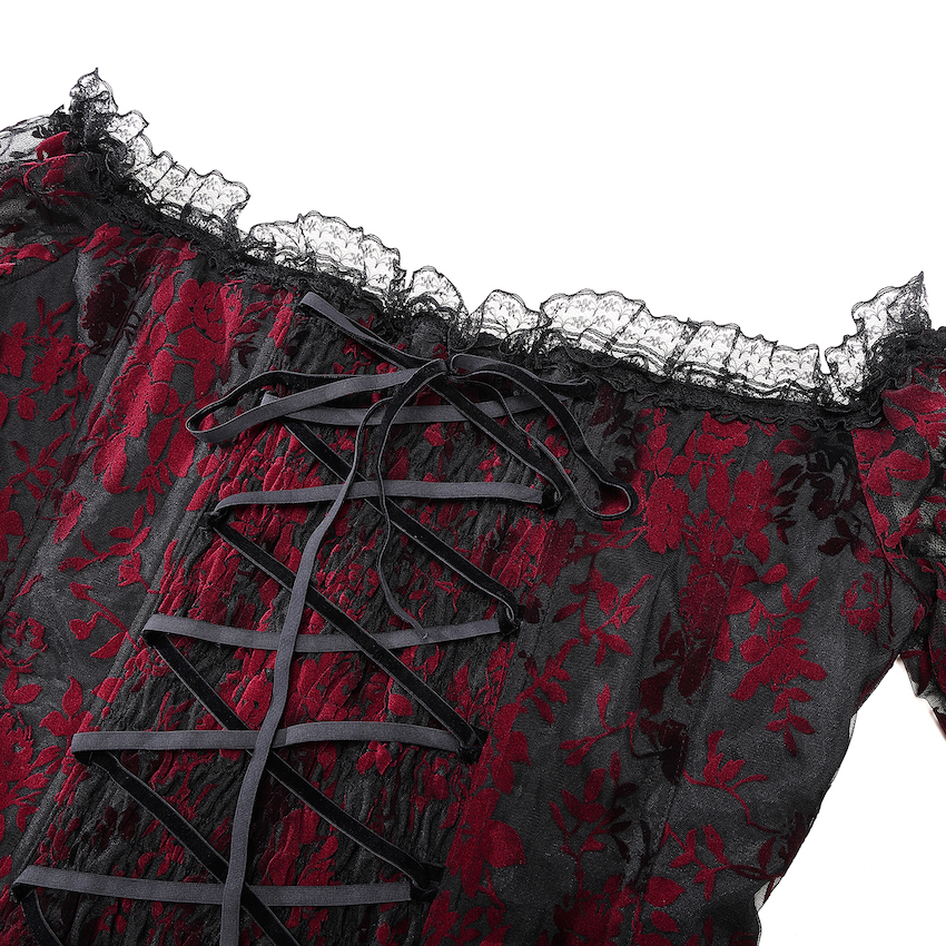photo n&deg;9 : Top gothique en tulle floqu&eacute; rouge et noir