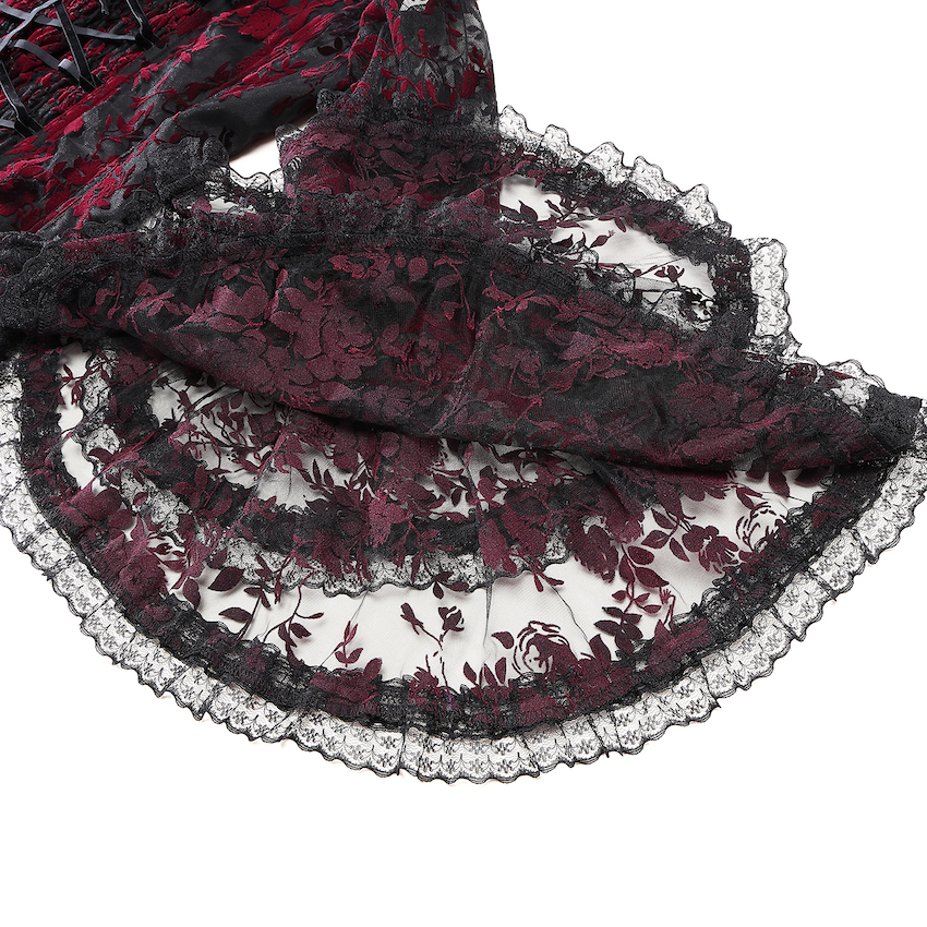 photo n&deg;8 : Top gothique en tulle floqu&eacute; rouge et noir