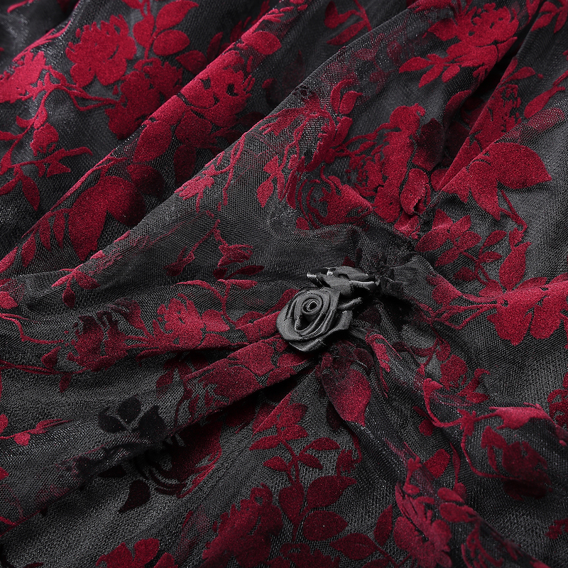 photo n&deg;5 : Jupe gothique longue en tulle floqu&eacute; rouge et noir